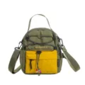 Bolso cruzado de nailon verde oliva con bolsillo amarillo y cordón para viajes al aire libre. - Verde