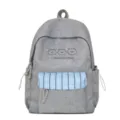Sac à dos d'étudiant color block mignon style japonais gris avec broderie d'ours. - Sans Pendentif / Gris foncé