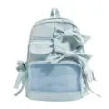 Mochila escolar azul claro con lazos bonitos, ventana de malla frontal y diseño de estilo dulce diario. - Azul