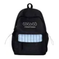 Niedlicher farbblockierender Schulrucksack für Damen und Schüler in Schwarz mit blauen Streifen. - Schwarz