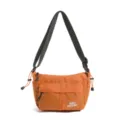 Orange nylon crossbody bag for outdoor travel, lightweight casual shoulder bag with pocket. - Orange