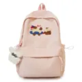 Cute pink school backpack for girls, large capacity campus bookbag with cartoon embroidery. - Without Pendant / Pink