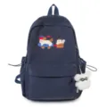 Casual navy blue school backpack with cute dog embroidery, large capacity and stylish design. - Sapphire Blue
