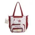 Rood-witte sterren canvas shopper tas voor studenten met doorzichtige venster en beer - Rood