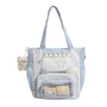 Schattige lichtblauwe ita tas canvas shopper met doorzichtig venster kattenoren en sterren voor - Blauw