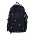 Zwarte rugzak voor meisjes met schattige witte strikprint, grote capaciteit schooltas. - Zonder Hanger / Blauw