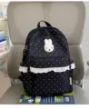 Süßer koreanischer Polka-Dot-Rucksack mit Spitzenborte und Hasen-Aufnäher für Mädchen. - Einzelne Tasche / S / Schwarz