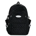 Sac à dos d'école en velours côtelé noir avec imprimé étoiles et joli patch nuage. - Sans Pendentif / Noir
