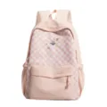 Roze schoolrugzak met schattige geborduurde beren en geruite zak voor dagelijks gebruik. - Zonder Hanger / Roze