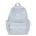 Lichtblauwe stippen rugzak met schattige witte kantrand, casual schooltas voor dagelijks gebruik. - Blauw