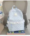 Süßer, süßer Pünktchen-Rucksack mit Hasen-Aufnäher und Spitzenborte für Schülerinnen und Mädchen. - Einzelne Tasche / S / Blau