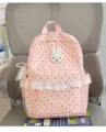 Rosa Pünktchen süßer Schulrucksack mit Spitzenbesatz, großer Kapazität lässiger Tagesrucksack. - Mit Anhänger / S / Rosa