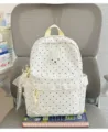 Süßer K-Style süßen Pünktchen Rucksack für Mädchen mit Spitzenbesatz und Hasen-Applikation. - Mit Anhänger / S / Weiß