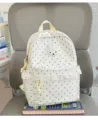 Süßer Damen Rucksack mit Punkten, süßer Schulranzen mit Hasen Aufnäher und Spitze für Mädchen. - Einzelne Tasche / S / Weiß