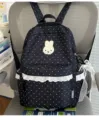 Süßer Damen Rucksack mit Punkten, süßem Spitzenbesatz und Häschen Motiv für Schule. - Mit Anhänger / L / Schwarz