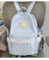 Süßer blauer Pünktchen-Rucksack mit weißer Spitzenborte und Hasen-Aufnäher für Mädchen. - Mit Anhänger / L / Blau