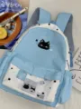 Cute blue backpack for teen girls, large capacity student school bag with cat design - No Pendant / Blue