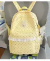 Koreanischer süßer gepunkteter Rucksack mit Spitzenrüschen, große Schülerschultasche - Mit Anhänger / L / Gelb