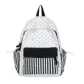 Gestreepte casual patchwork rugzak, lichte schooltas in frisse stijl voor dagelijks gebruik. - Zonder Hanger / Zwart