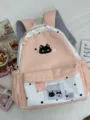 Cute pink cat print school backpack for girls, stylish star student daypack large capacity. - No Pendant / Pink