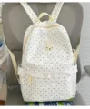 Γλυκό σχολικό σακίδιο πλάτης από καμβά με πουά, χαριτωμένο μπαλώματα και τσέπη. - Μονή Τσάντα / L / Λευκό