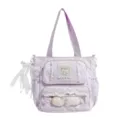 Pastel paarse shopper met sterrenpatroon, kant en voorvak. Ideaal voor dagelijks gebruik. - Paarse schoudertas / Zonder Hanger