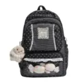 Zwarte sterren strepen JK rugzak schattige schooltas met doorzichtig venster pluche hanger. - Backpack / Zonder Hanger / Zwart