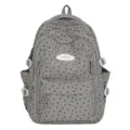 Grijze corduroy rugzak met zwarte sterrenprint en schattige witte wolkenpatch, ideale schooltas. - Grijs