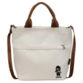 Sac cabas en toile épaisse de style coréen avec anses marron et bandoulière pour femmes. - Blanc Cassé