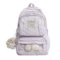 Leuke sterrenstreep studentenrugzak met kanten zakje en schattige pluche konijnenhanger. - Backpack / Zonder Hanger / Paars
