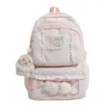Roze sterren rugzak met kanten rand, transparant voorvakje en schattig pluche konijnenhangertje. - Backpack / Zonder Hanger / Roze