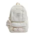 Leuke canvas studentenrugzak met kanten afwerking en pluche konijnenhanger voor dagelijks gebruik. - Witte Rugzak / Zonder Hanger