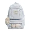 Lichtblauwe gestreepte schoolrugzak voor studenten met schattige kantrand en pluche hanger. - Backpack / Zonder Hanger / Blauw