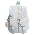 Leuke blauwe polkadot schoolrugzak voor tieners casual dagrugzak met schattige konijnenpatch. - Zonder Hanger / Blauw