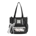 Zwarte en witte sterren canvas shopper, schattige JK studenten schoudertas met kant en strik. - Shoulder Bag / Zonder Hanger / Zwart