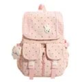 Koreaanse stijl roze polkadot rugzak leuke schooltas casual dagrugzak met hanger - Roze