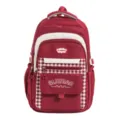 Koreaanse rood-witte ruitjes schoolrugzak met meerdere vakken en voorvak. - Zonder Hanger / Rood