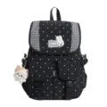 Koreaanse polka dot rugzak, zwarte schooltas met schattige konijnenpatch voor studenten. - Zwart