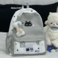 Leuke grijze en witte rugzak voor tieners, hippe casual schooltas met sterrenprint voor dagelijks. - Zonder Hanger / Grijs