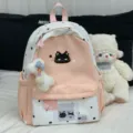 Leuke roze ster kat schoolrugzak, grote capaciteit casual boekentas met een schattige pluche hanger. - Zonder Hanger / Roze