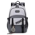 Sac à dos élégant gris et blanc colorblock pour l'école et les voyages avec grande capacité. - Sans Pendentif / Gris