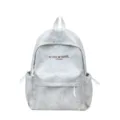 Simple solid color grey canvas backpack, lightweight student school bag for daily commute. - With Pendant / Light Gray