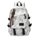 Grand sac a dos scolaire pour lyceens avec motif marbre elegant et sangles resistantes. - Sans Pendentif / Blanc