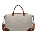 Casual canvas reistas met bruine lederen afwerking, grote sporttas voor fitness en reizen. - Broken Wit