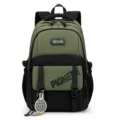 Grand sac a dos d'etudiant color block de grande capacite, sac vert decontracte elegant. - Sans Pendentif / Vert