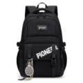 Grand sac à dos d'école noir pour femmes, cartable d'étudiant décontracté avec pendentif. - Sans Pendentif / Noir