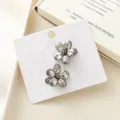 Sparkling crystal flower hair claw clip for women, elegant side bangs clip accessories. - Oval Rhinestone Flower Black Gray