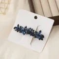 Exquisite blue crystal flower hair clip detail view, elegant hair accessory for daily wear. - Blue Crystal Flower