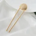 Gold shell U-shaped hair fork, elegant Chinese style hair accessory for daily hanfu buns. - Shell