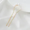 Gold U-shaped pearl hair fork detail, elegant hair pin accessory for daily styling. - Hemisphere Pearl
